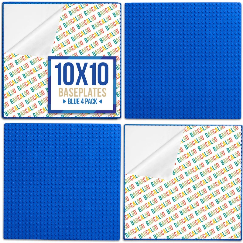Barcaloo Peel and Stick Self Adhesive Baseplates Mat, Compatible with Base Plates Multipack, Panels for Table Top Play - 10 Inch x 10 Inch Adhesive Building Brick Play Wall Panel, 4 Blue - Image 1